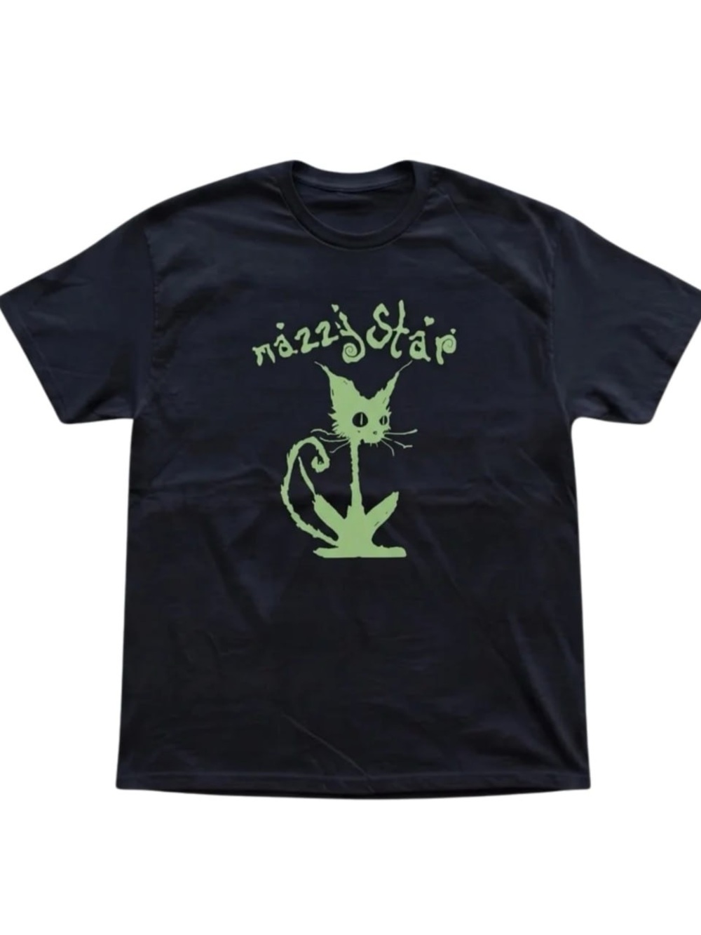 Black Tee with Lime Green Cat Graphic